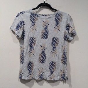 Postmark by Anthropologie Women's Pineapple Tee Size XS Gray Blue Cotton Modal